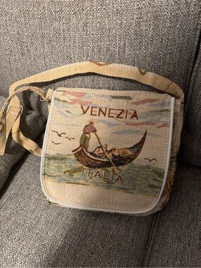 Venezia Tapestry Shoulder Bag in Beige and Muted Blues